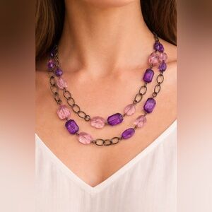 Purple & Blush Faceted Bead Necklace | Statement Chain Necklace |Elegant Layered